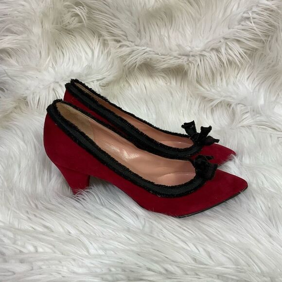 NEW Marc by Marc Jacobs Leather Red Velvet Trim Pointed Toe Pumps US 6 EUR 36 - Picture 10 of 13